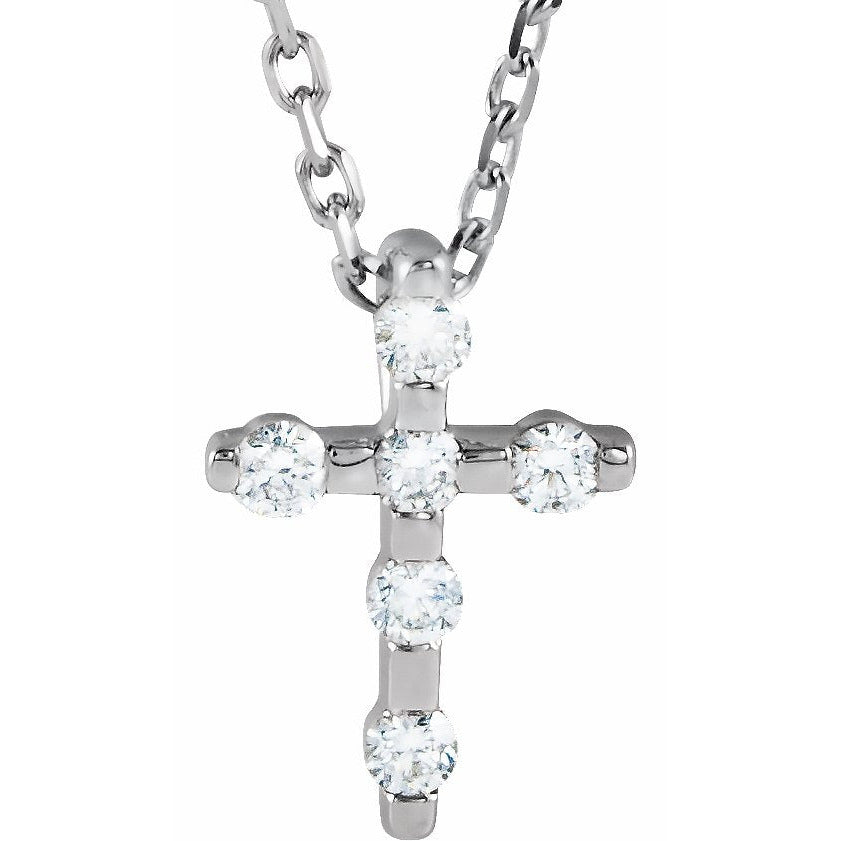 14K White .08 CTW Diamond Cross 16-18 Necklace