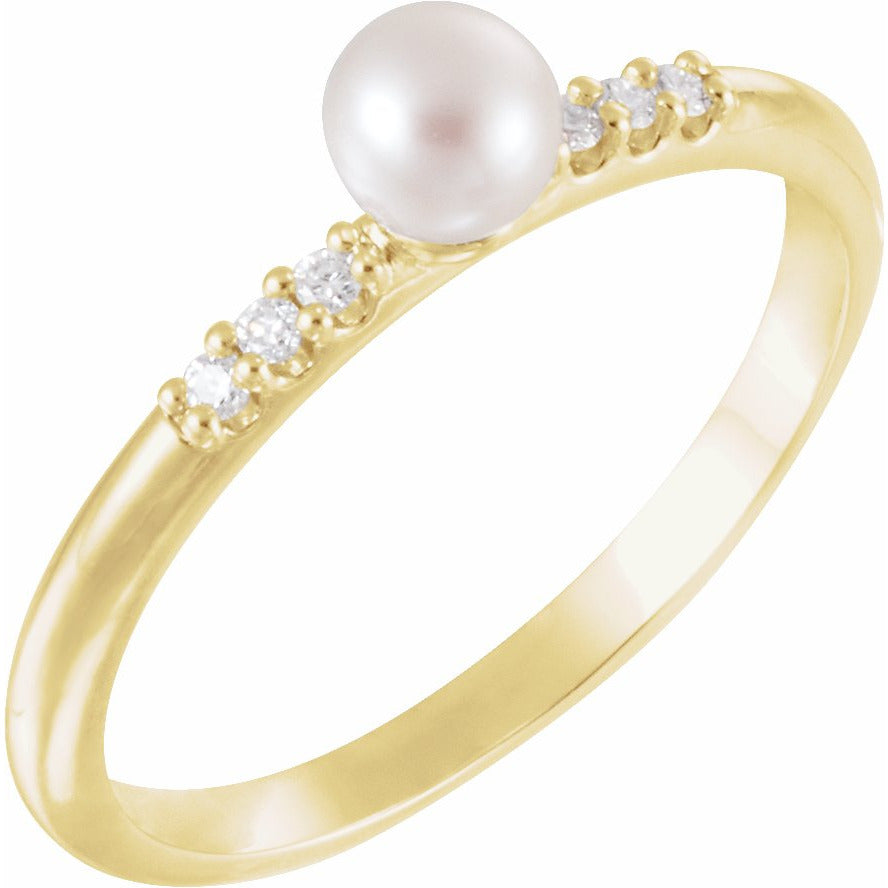 14K Yellow Freshwater Cultured Pearl & .05 CTW Diamond Ring