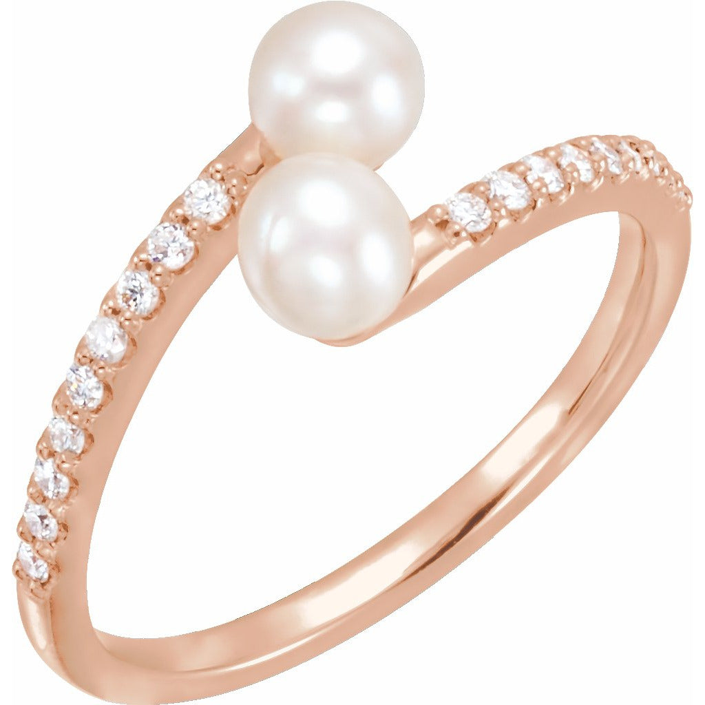 14K Rose Freshwater Cultured Pearl & 1/6 CTW Diamond Bypass Ring