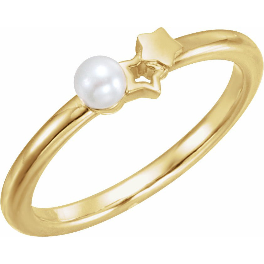 14K Yellow Freshwater Cultured Pearl Youth Double Star Ring