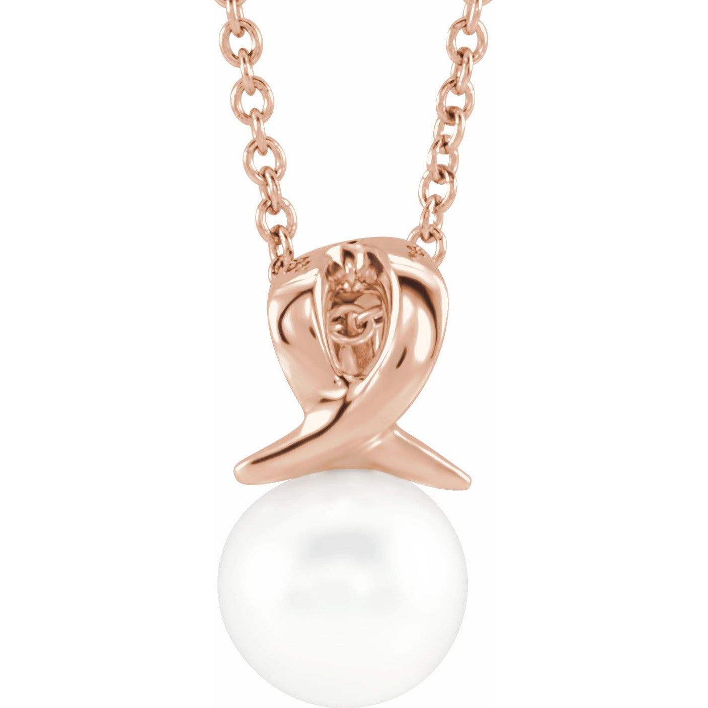 14K Rose Freshwater Cultured Pearl Bypass 16-18 Necklace