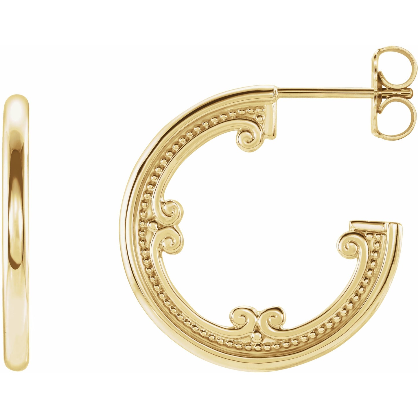 14K Yellow 20 mm Vintage-Inspired Hoop Earrings