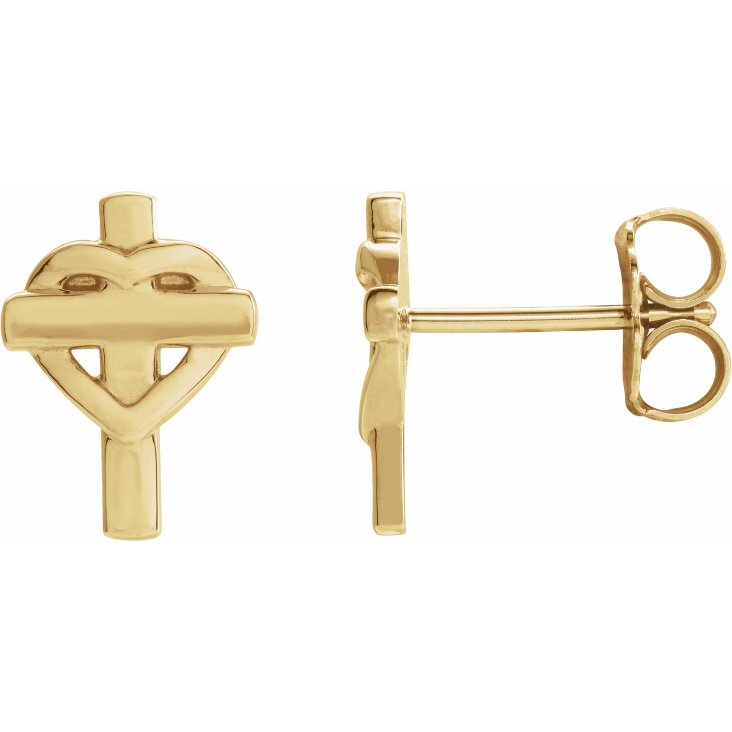 14K Yellow Heart & Cross Earrings