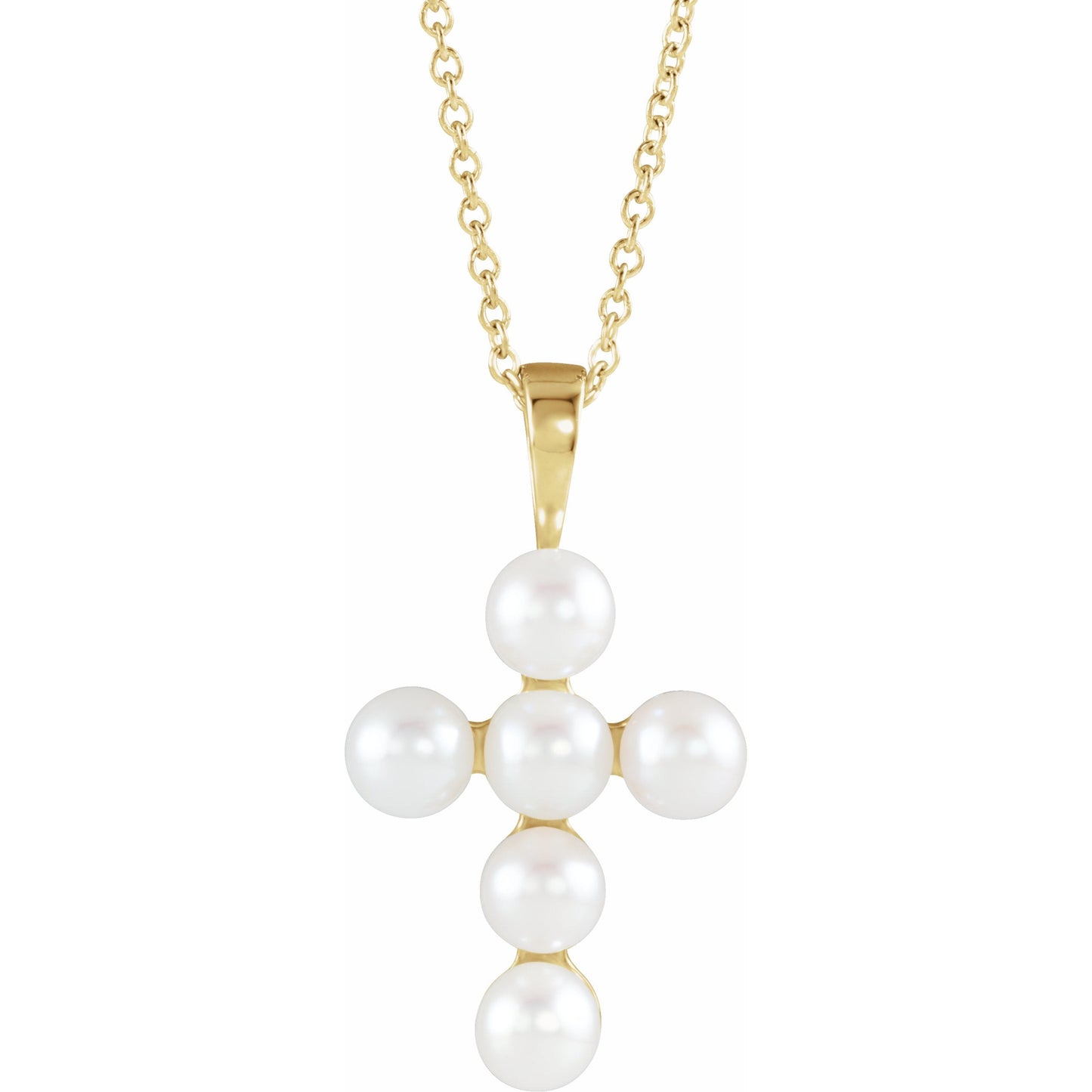 14K Yellow Freshwater Cultured Pearl Cross 16-18 Necklace