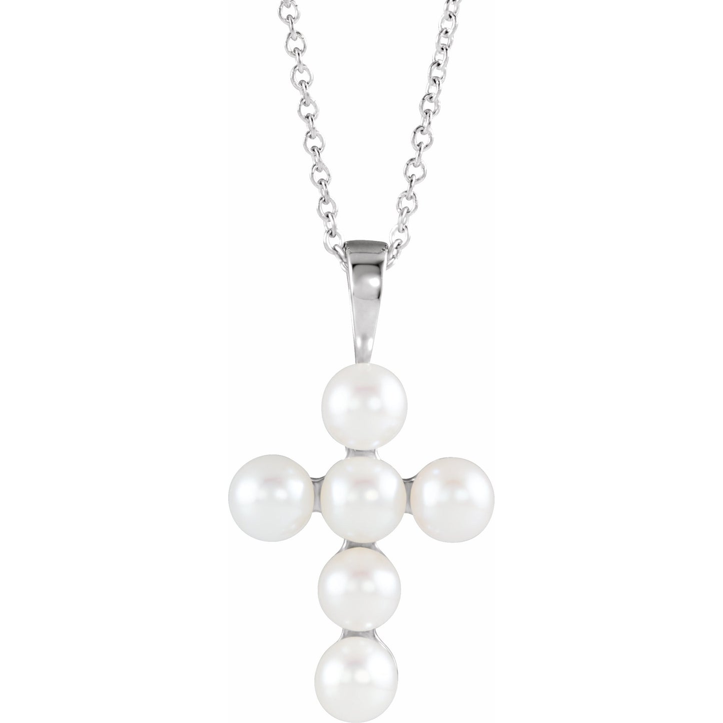 14K White Freshwater Cultured Pearl Cross 16-18 Necklace