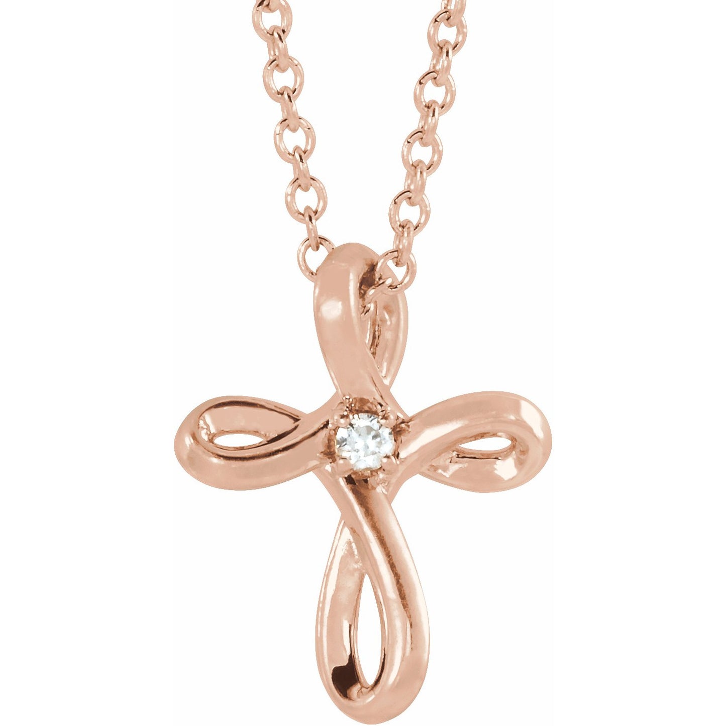 14K Rose .015 CTW Diamond Cross 16-18 Necklace