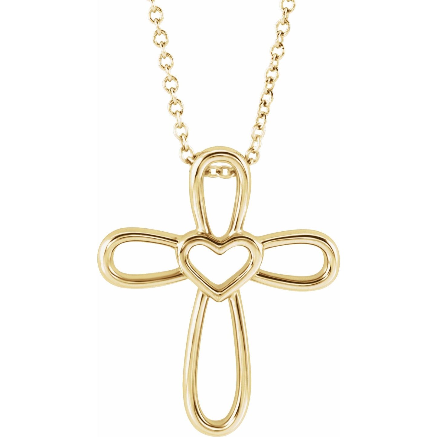 14K Yellow Cross with Heart 16-18 Necklace