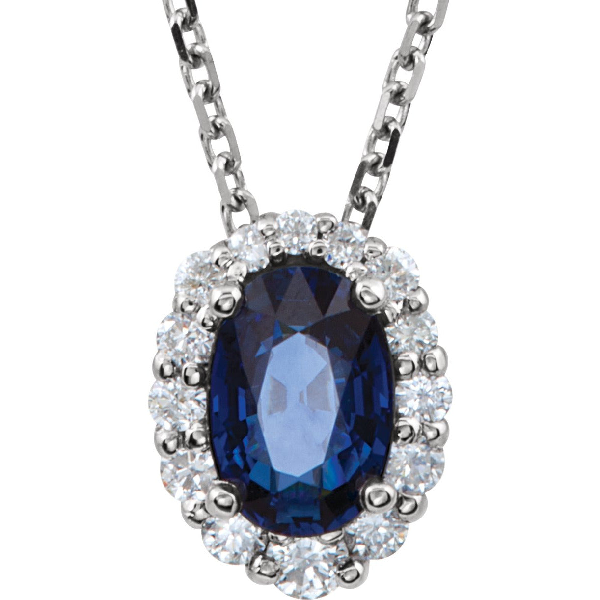 14K White Blue Sapphire & 1/6 CTW Diamond 18 Necklace