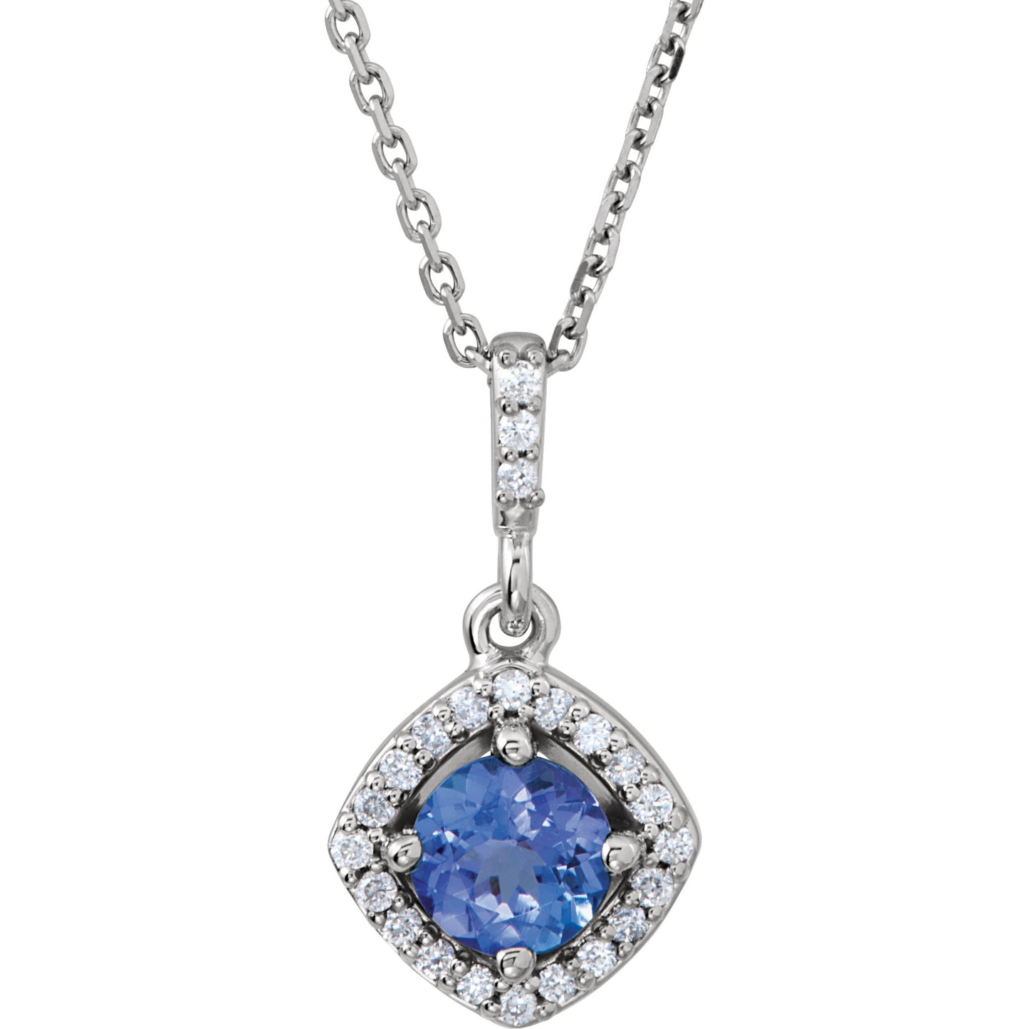 14K White Tanzanite & 1/8 CTW Diamond Halo-Style 18 Necklace