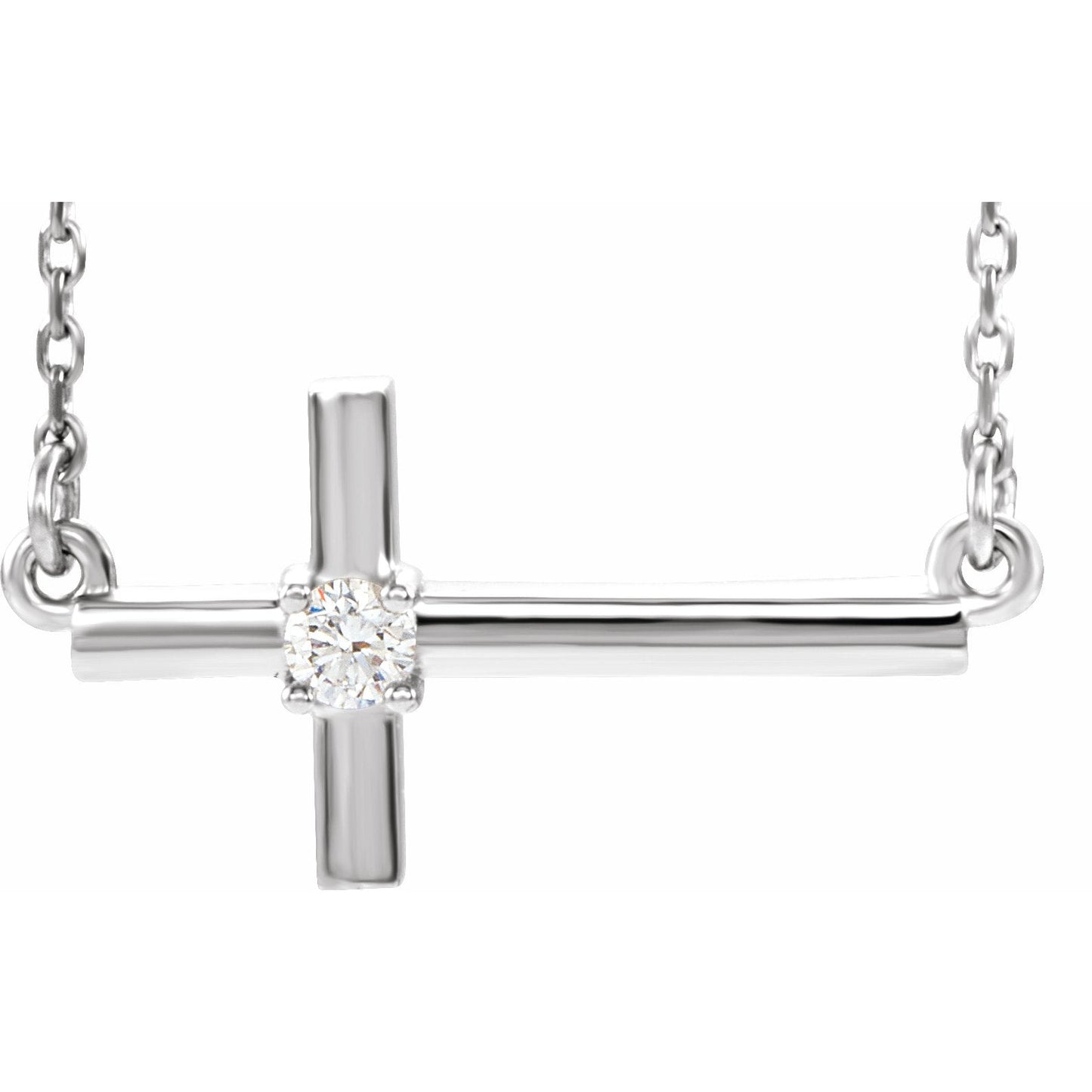 14K White 1/10 CTW Diamond Sideways Cross 16-18 Necklace
