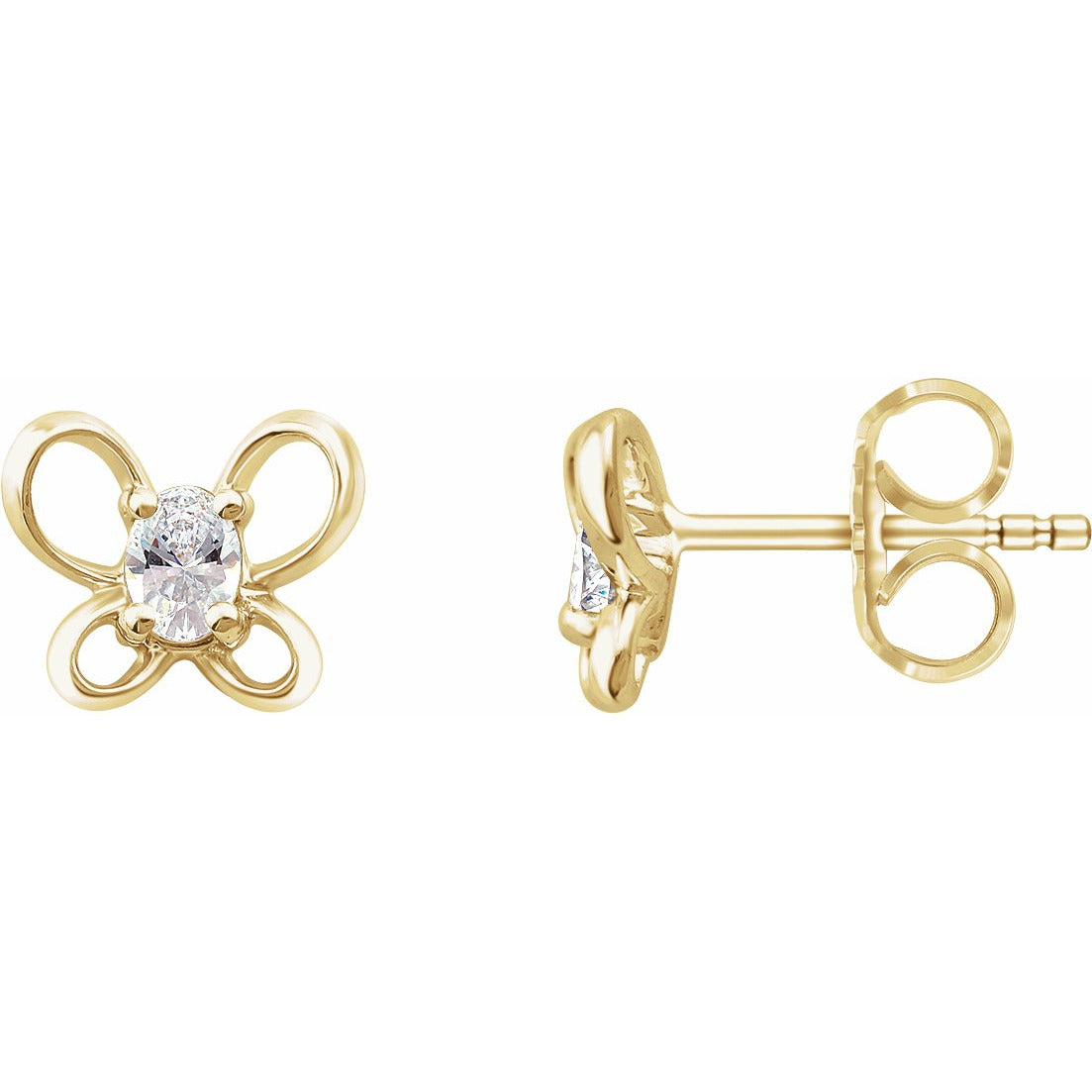 14K Yellow 4x3 mm Oval April Youth Butterfly Birthstone Earrings