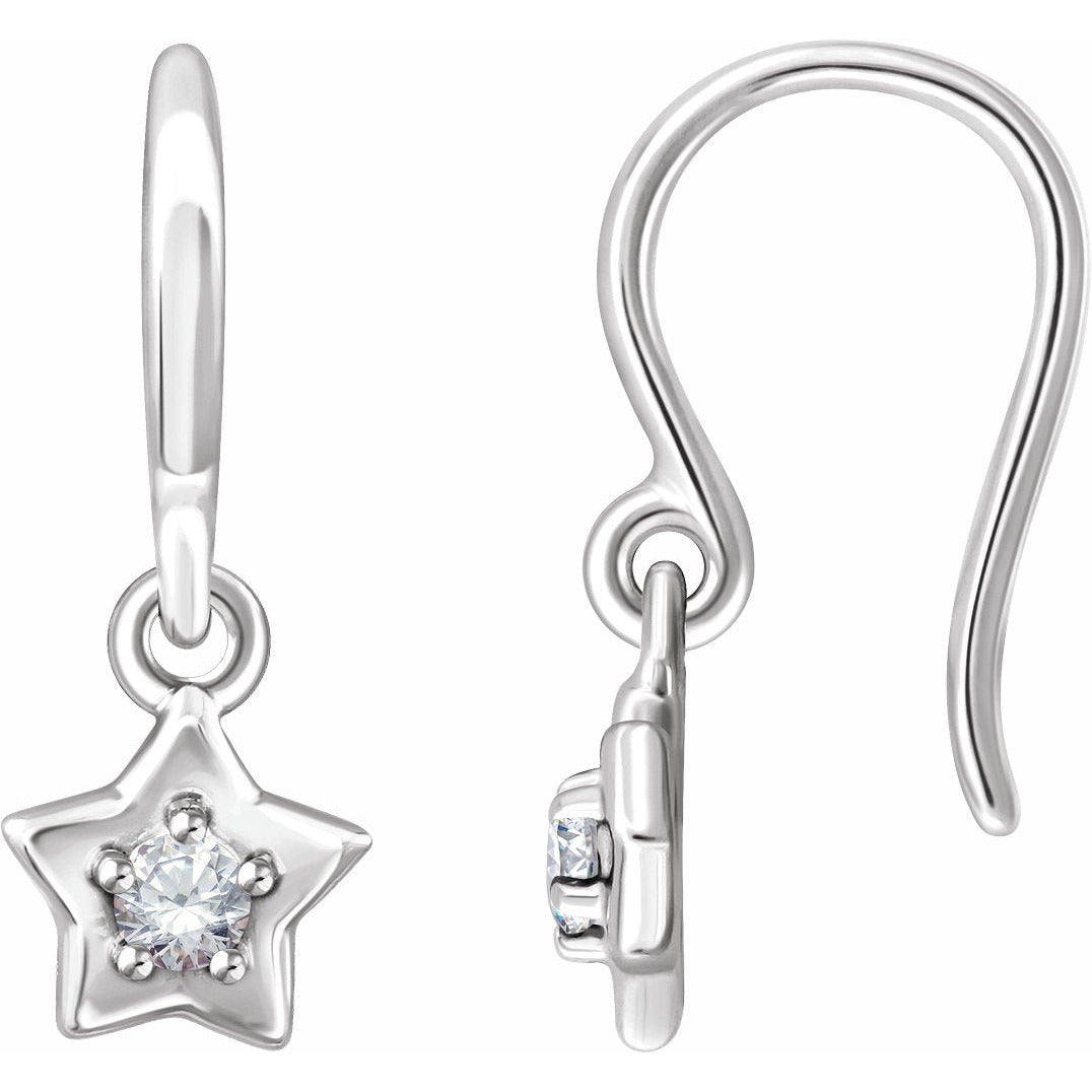 14K White 3 mm Round April Youth Star Birthstone Earrings