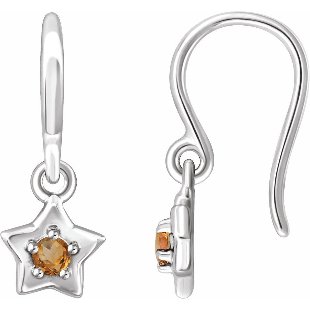 14K White 3 mm Round November Youth Star Birthstone Earrings