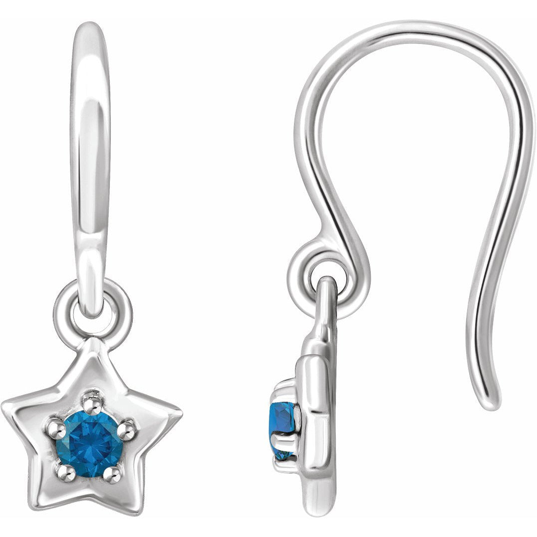 14K White 3 mm Round December Youth Star Birthstone Earrings