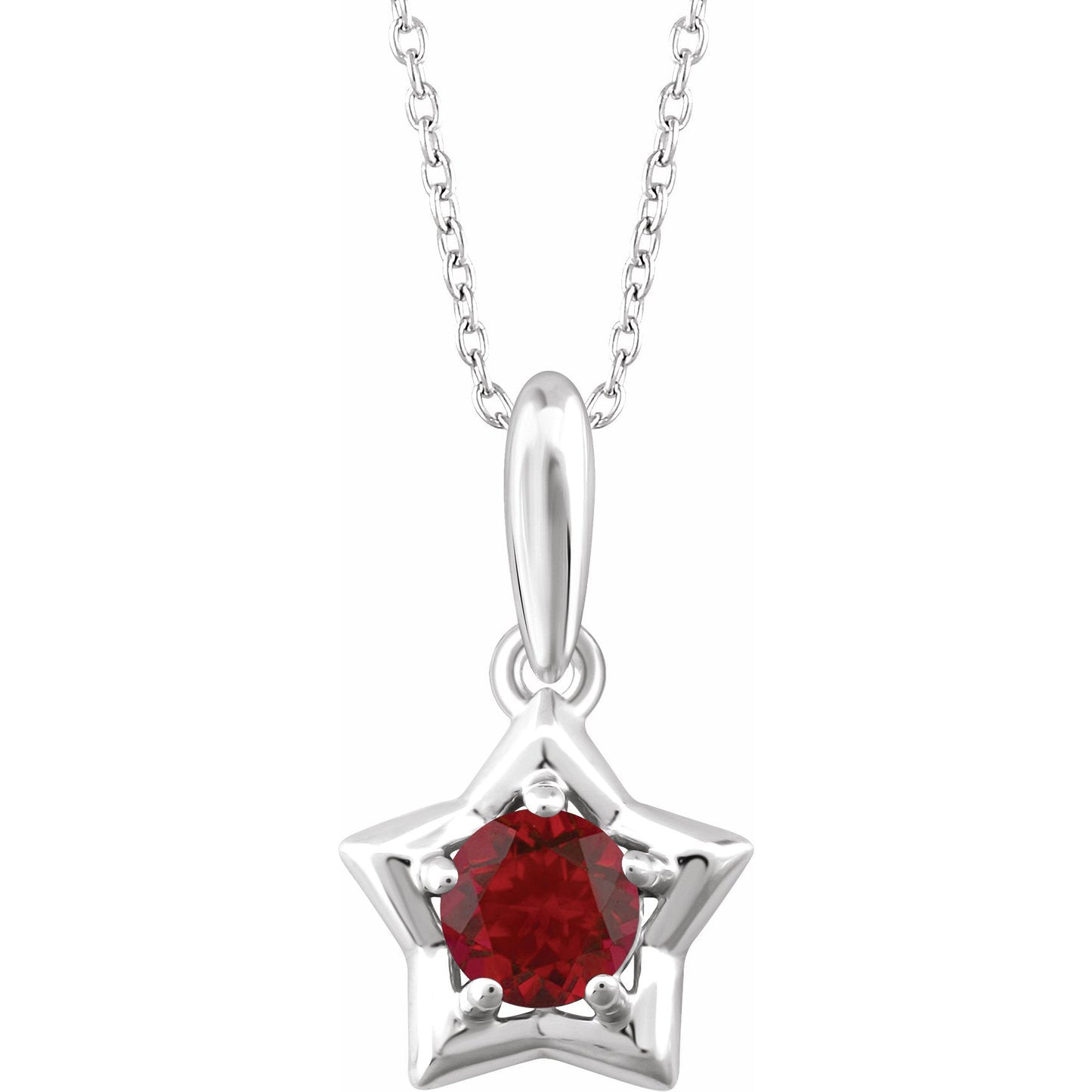 14K White 3 mm Round January Youth Star Birthstone 15 Necklace