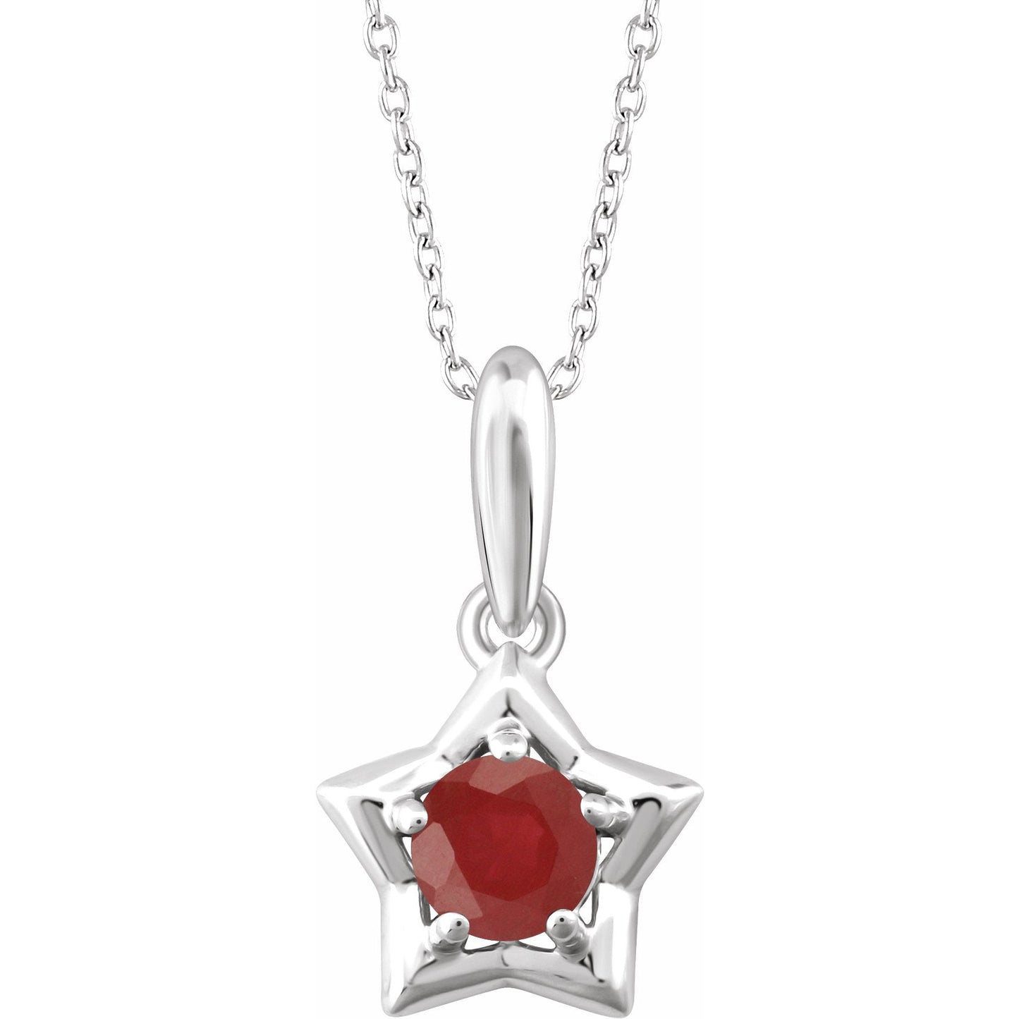 14K White 3 mm Round July Youth Star Birthstone 15 Necklace