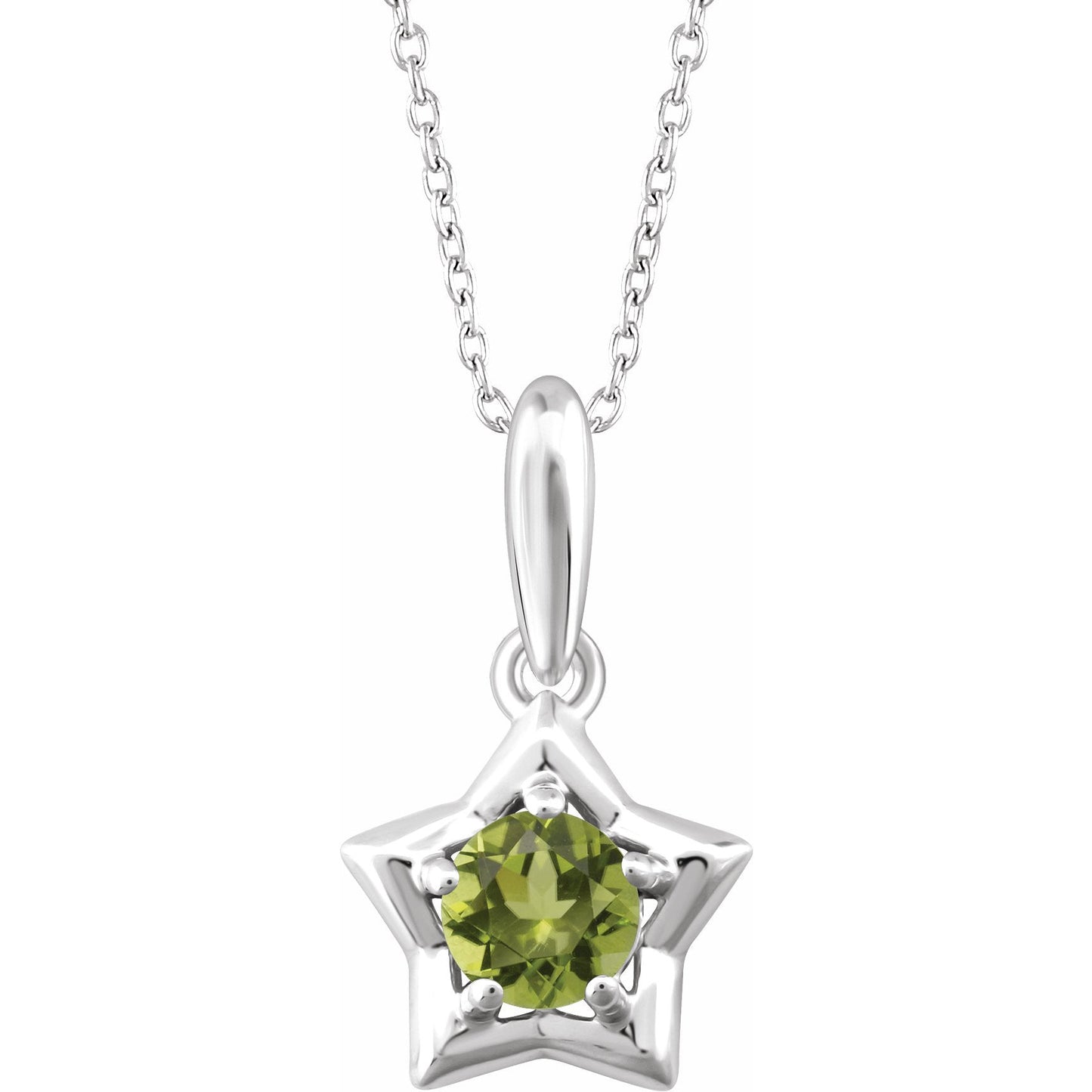 14K White 3 mm Round August Youth Star Birthstone 15 Necklace