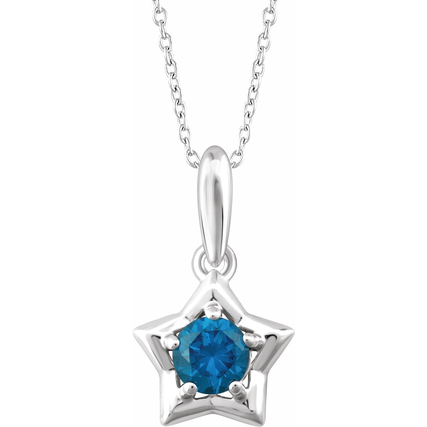 14K White 3 mm Round December Youth Star Birthstone 15 Necklace