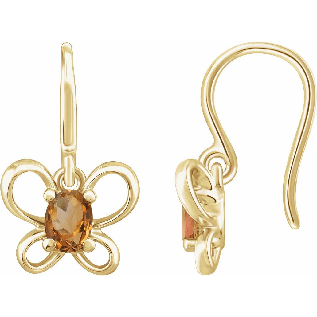 14K Yellow 4x3 mm Oval November Youth Butterfly Birthstone Earrings