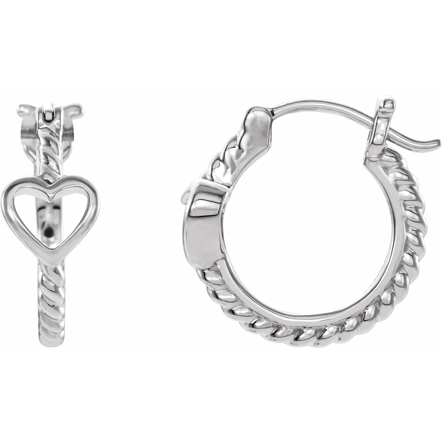 14K White Pierced Heart Rope Hoop Earrings