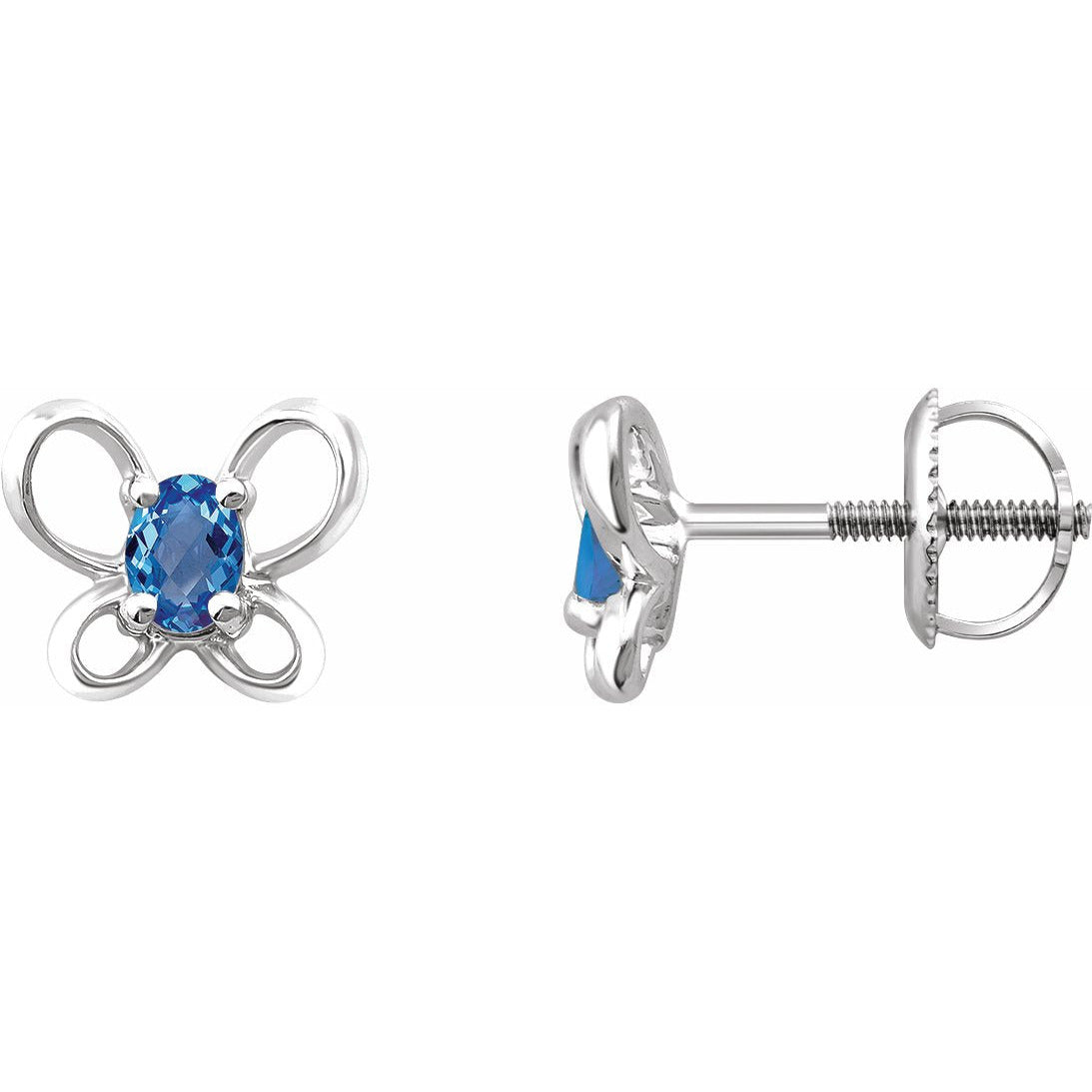 14K White 4x3 mm Oval December Youth Butterfly Birthstone Earrings