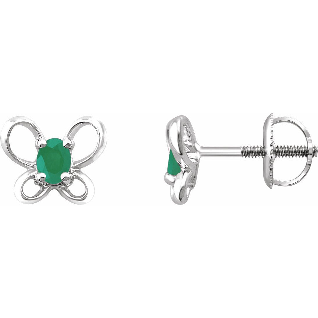 14K White 4x3 mm Oval May Youth Butterfly Birthstone Earrings