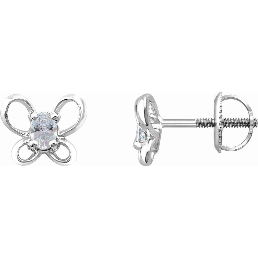 14K White 4x3 mm Oval April Youth Butterfly Birthstone Earrings