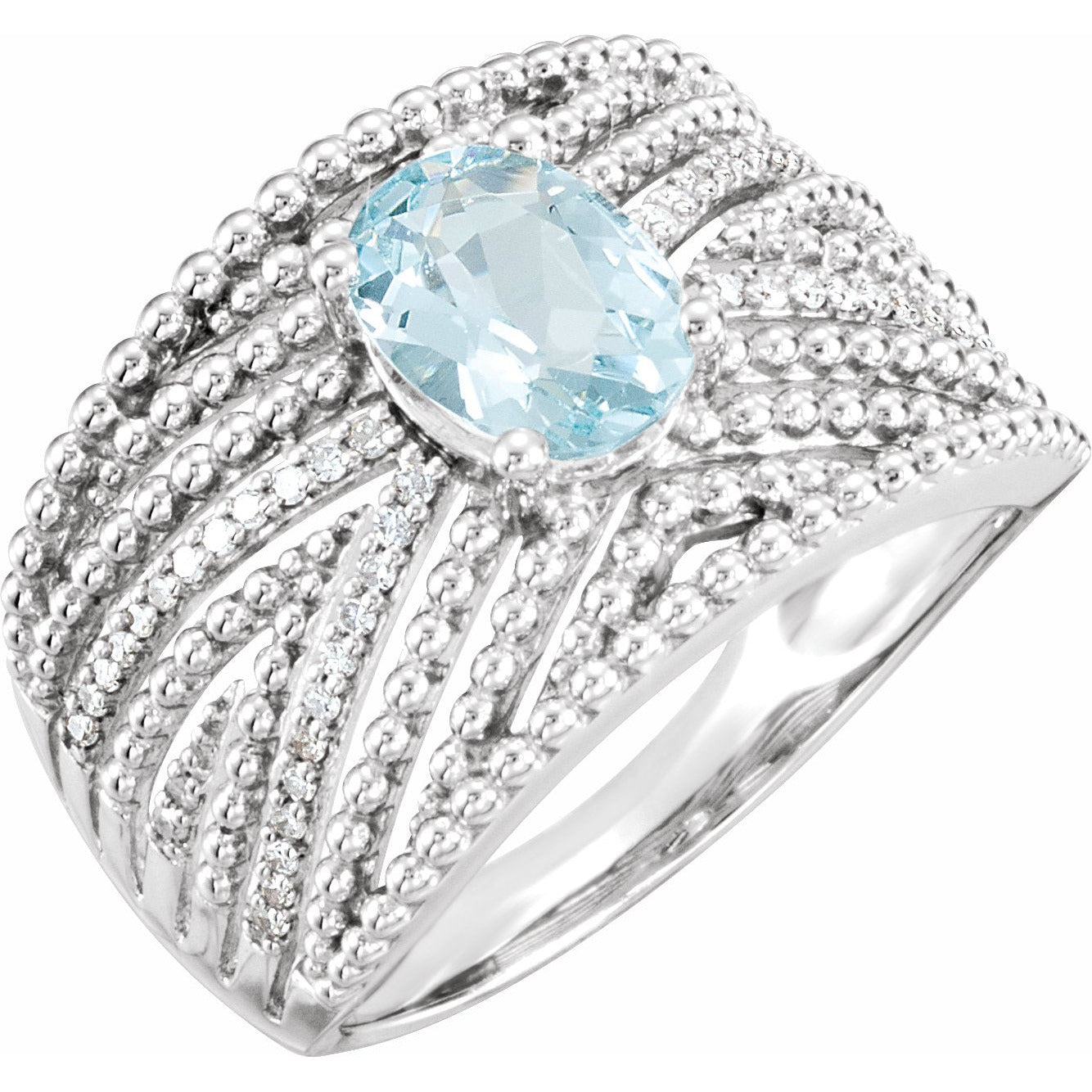 14K White Aquamarine & 1/6 CTW Diamond Ring