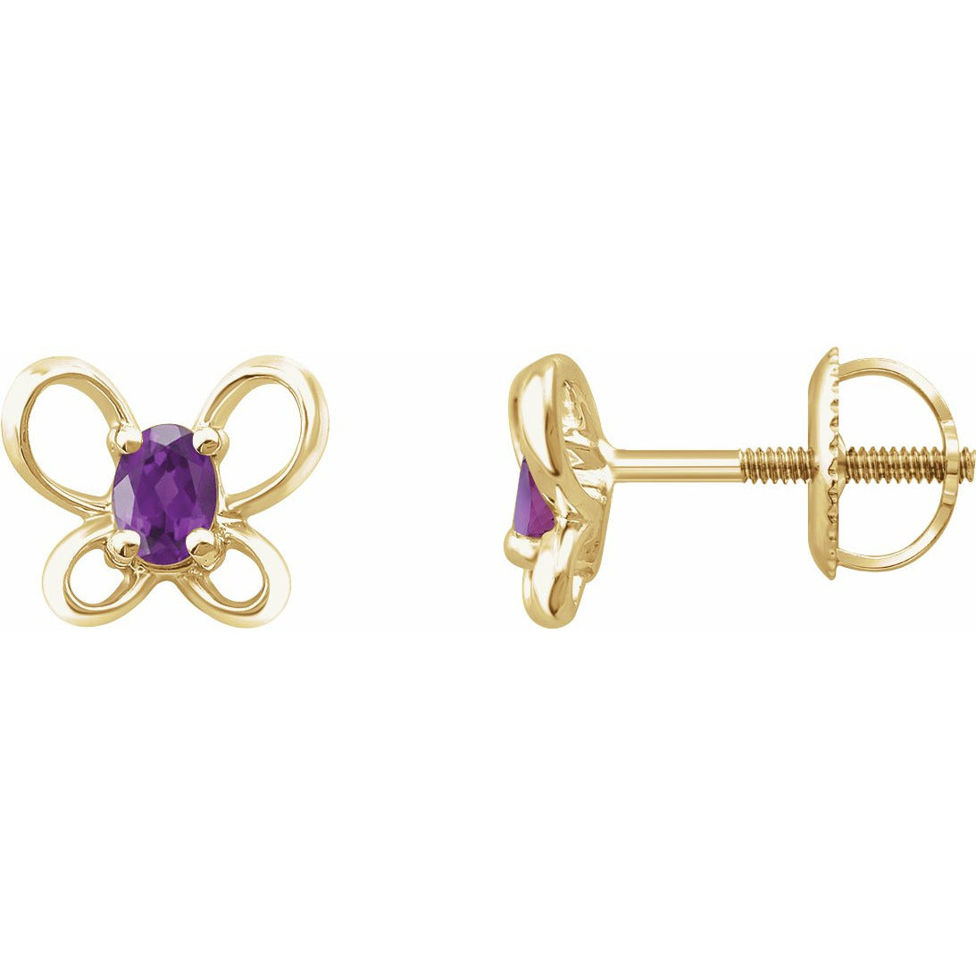 14K Yellow 4x3 mm Oval February Youth Butterfly Birthstone Earrings