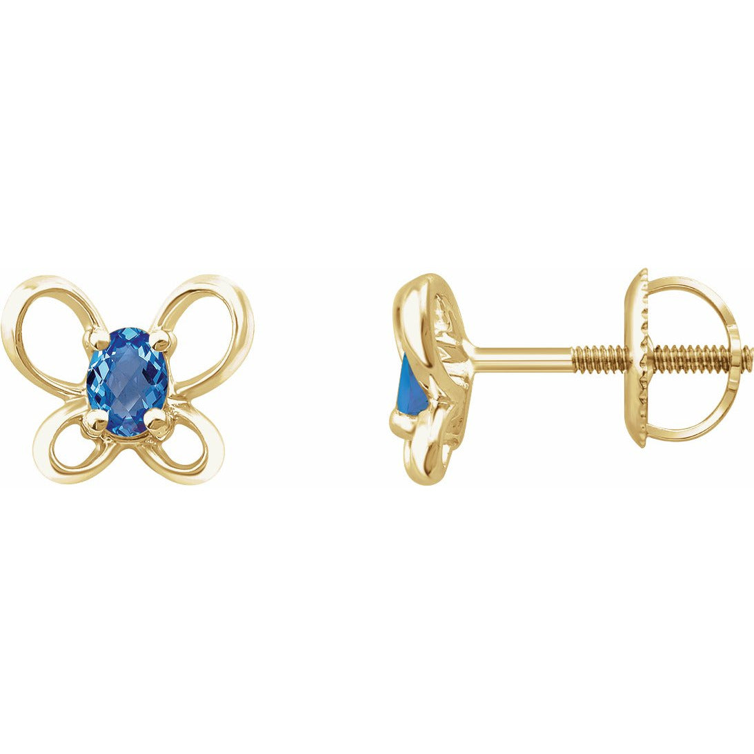 14K Yellow 4x3 mm Oval December Youth Butterfly Birthstone Earrings