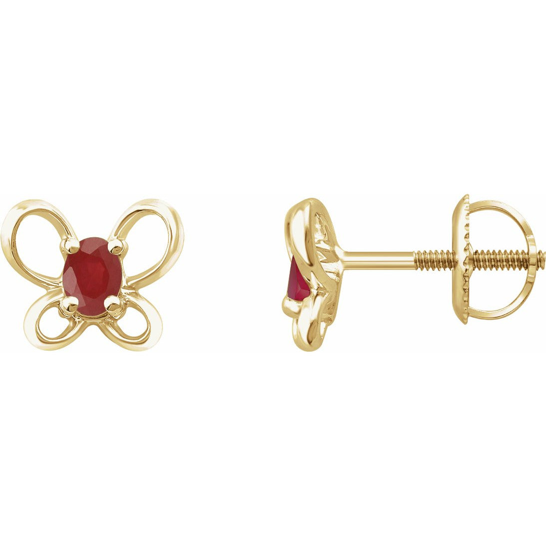 14K Yellow 4x3 mm Oval July Youth Butterfly Birthstone Earrings