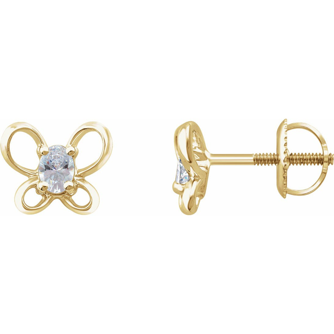 14K Yellow 4x3 mm Oval April Youth Butterfly Birthstone Earrings