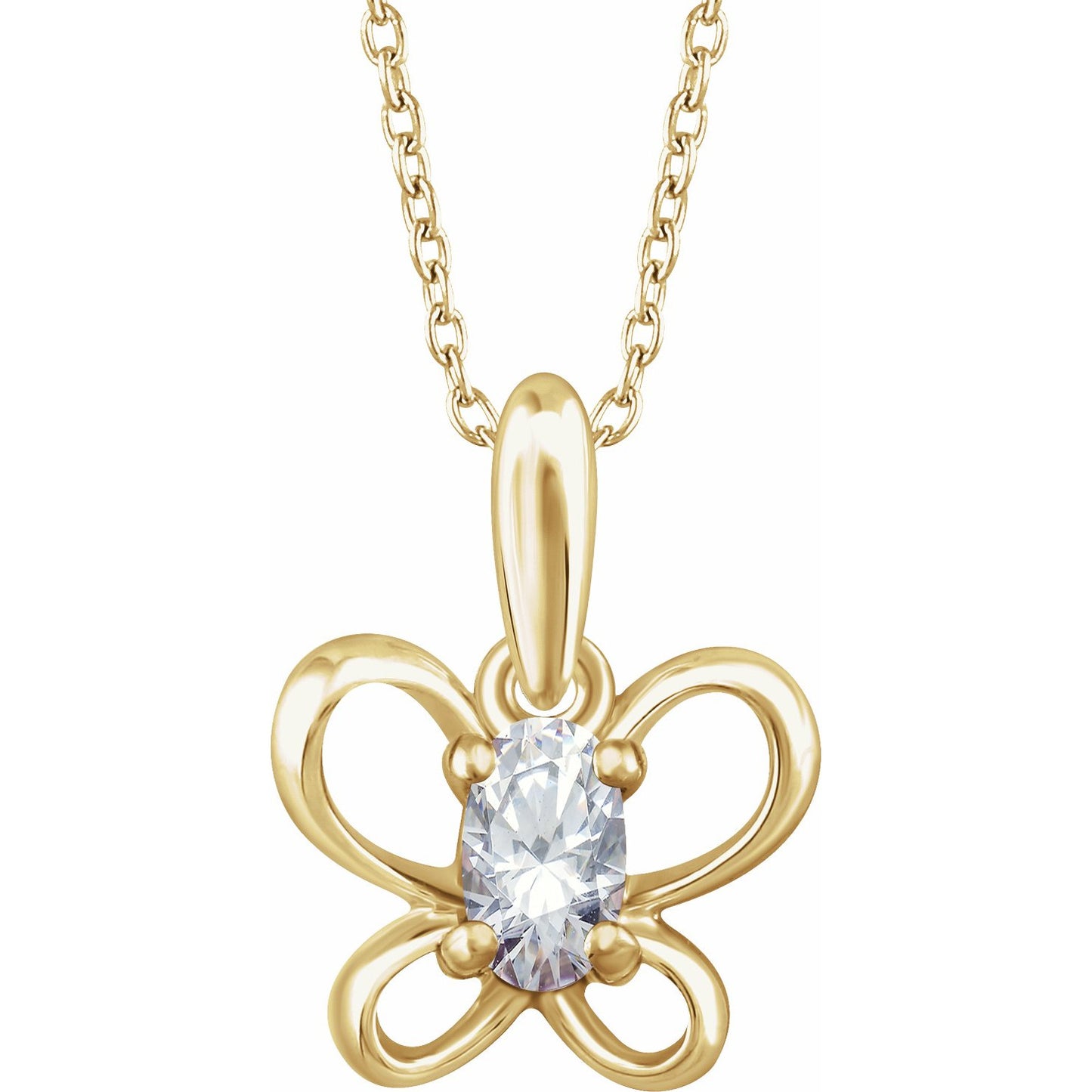 14K Yellow 4x3 mm Oval April Youth Butterfly Birthstone 15 Necklace