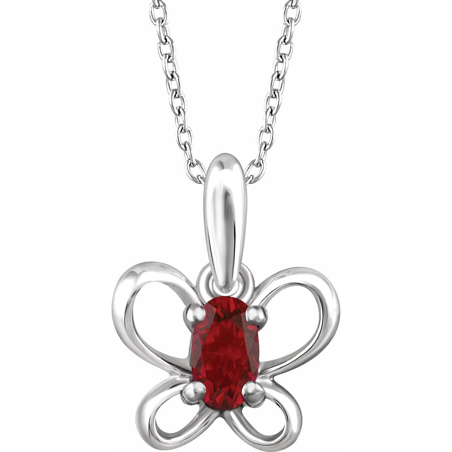 14K White 4x3 mm Oval January Youth Butterfly Birthstone 15 Necklace