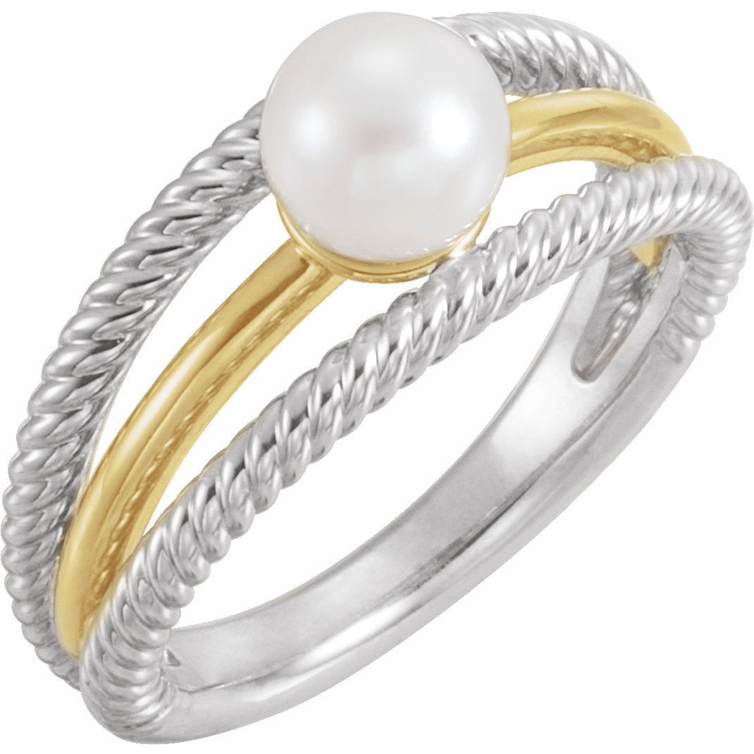 14K White & Yellow Freshwater Cultured Pearl Ring