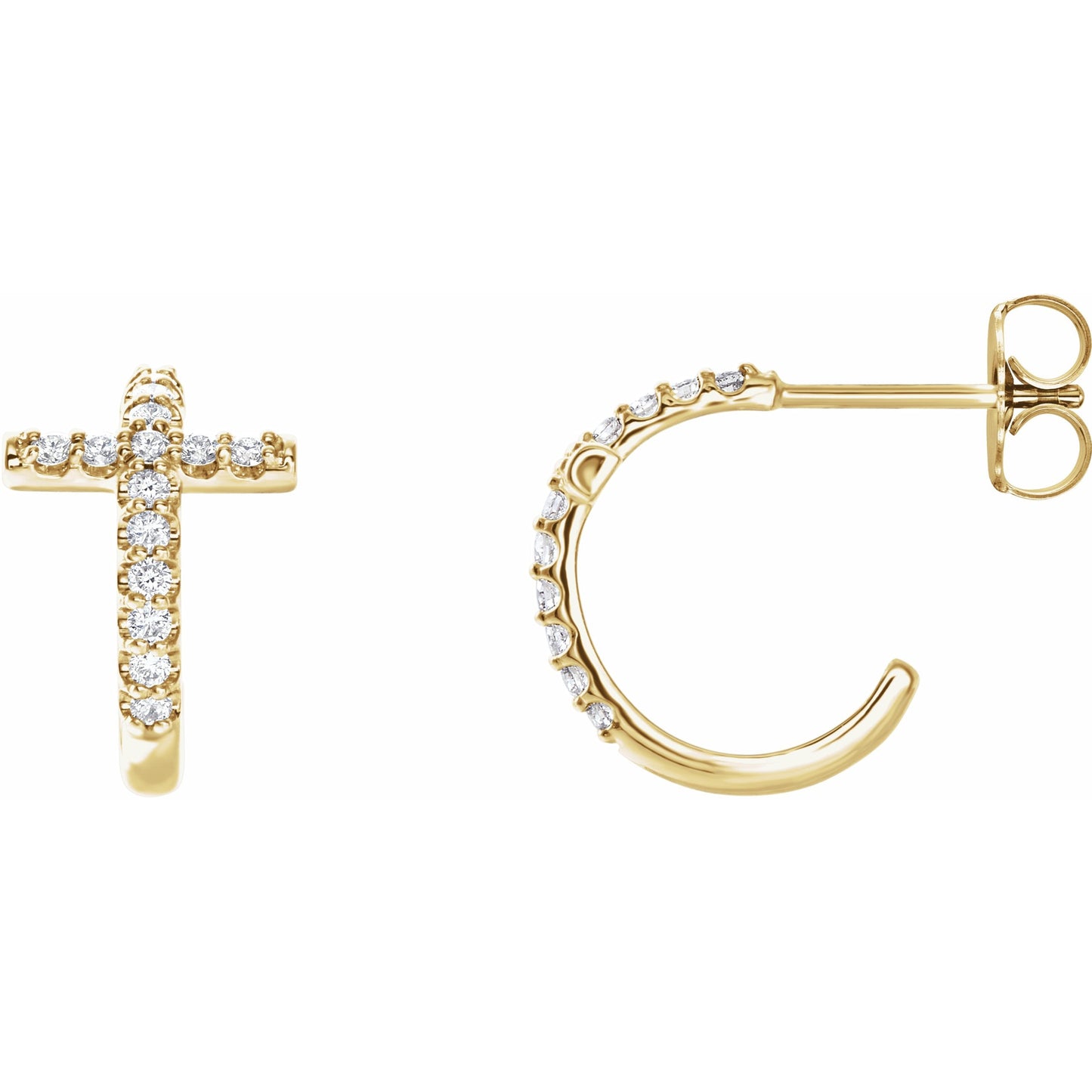 14K Yellow 1/4 CTW Diamond Cross 12.15 mm Huggies