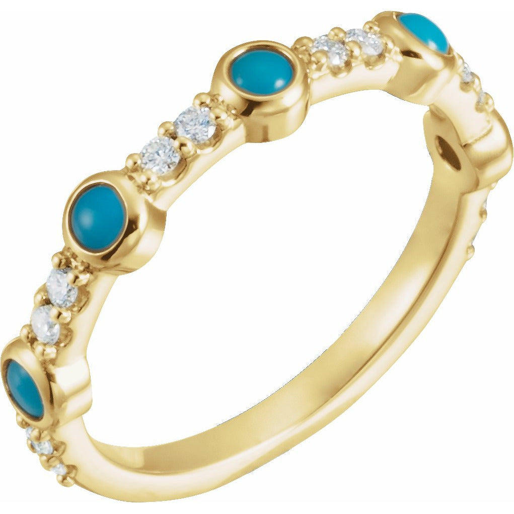14K Yellow Cabochon Turquoise & 1/5 CTW Diamond Ring