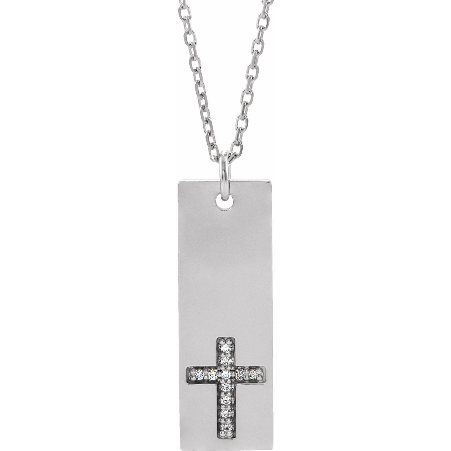14K White .03 CTW Diamond Bar Cross 18 Necklace
