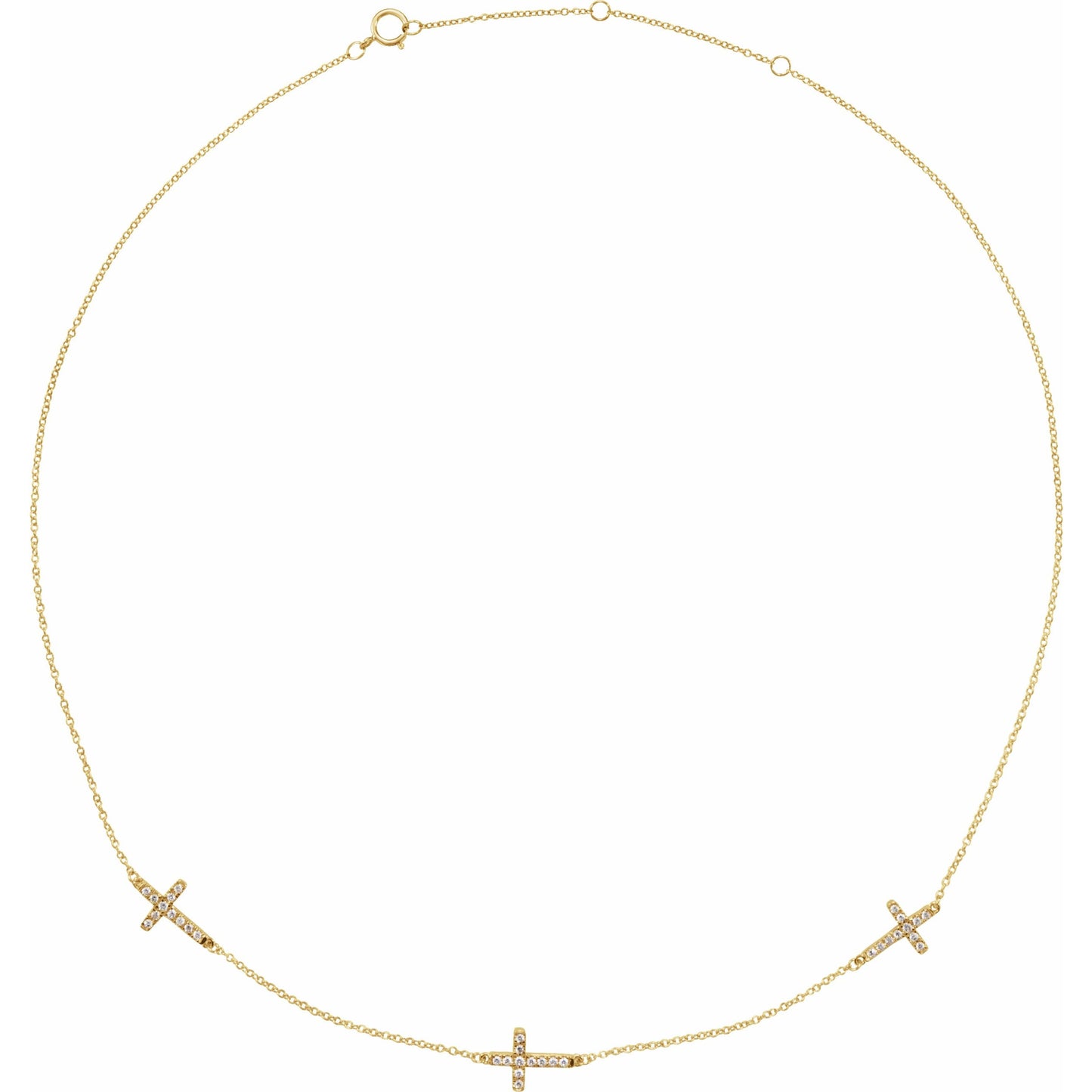 14K Yellow 1/4 CTW Diamond 3-Station Cross Adjustable 16-18u201d Necklace