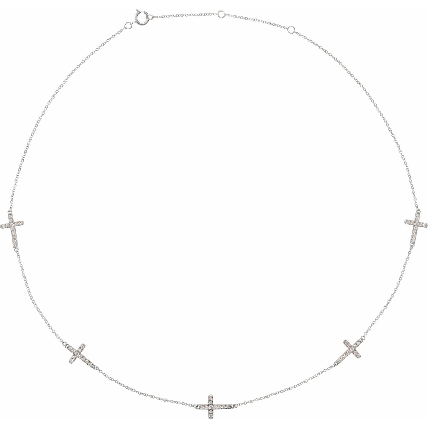 14K White 1/8 CTW Diamond 5-Station Cross Adjustable 16-18u201d Necklace