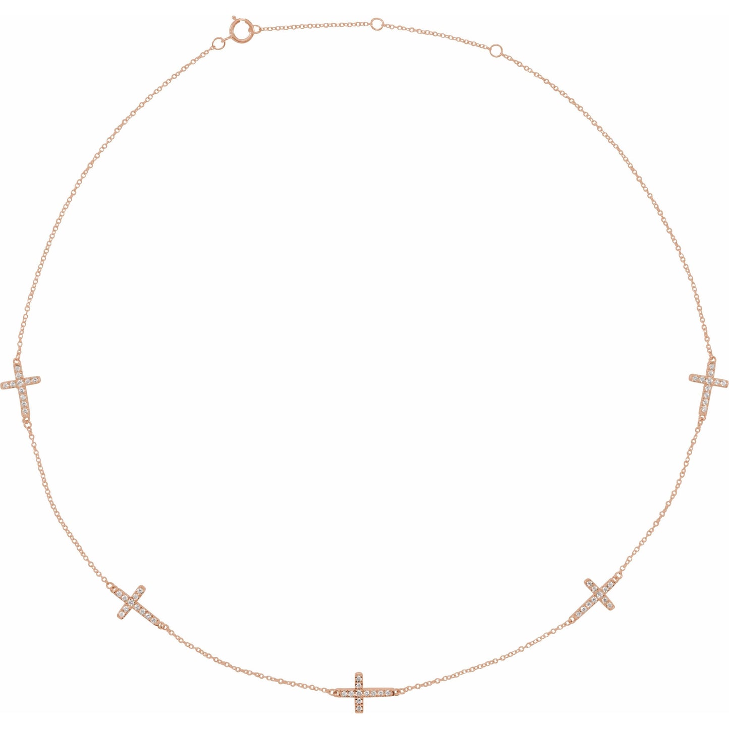 14K Rose 1/8 CTW Diamond 5-Station Cross Adjustable 16-18u201d Necklace