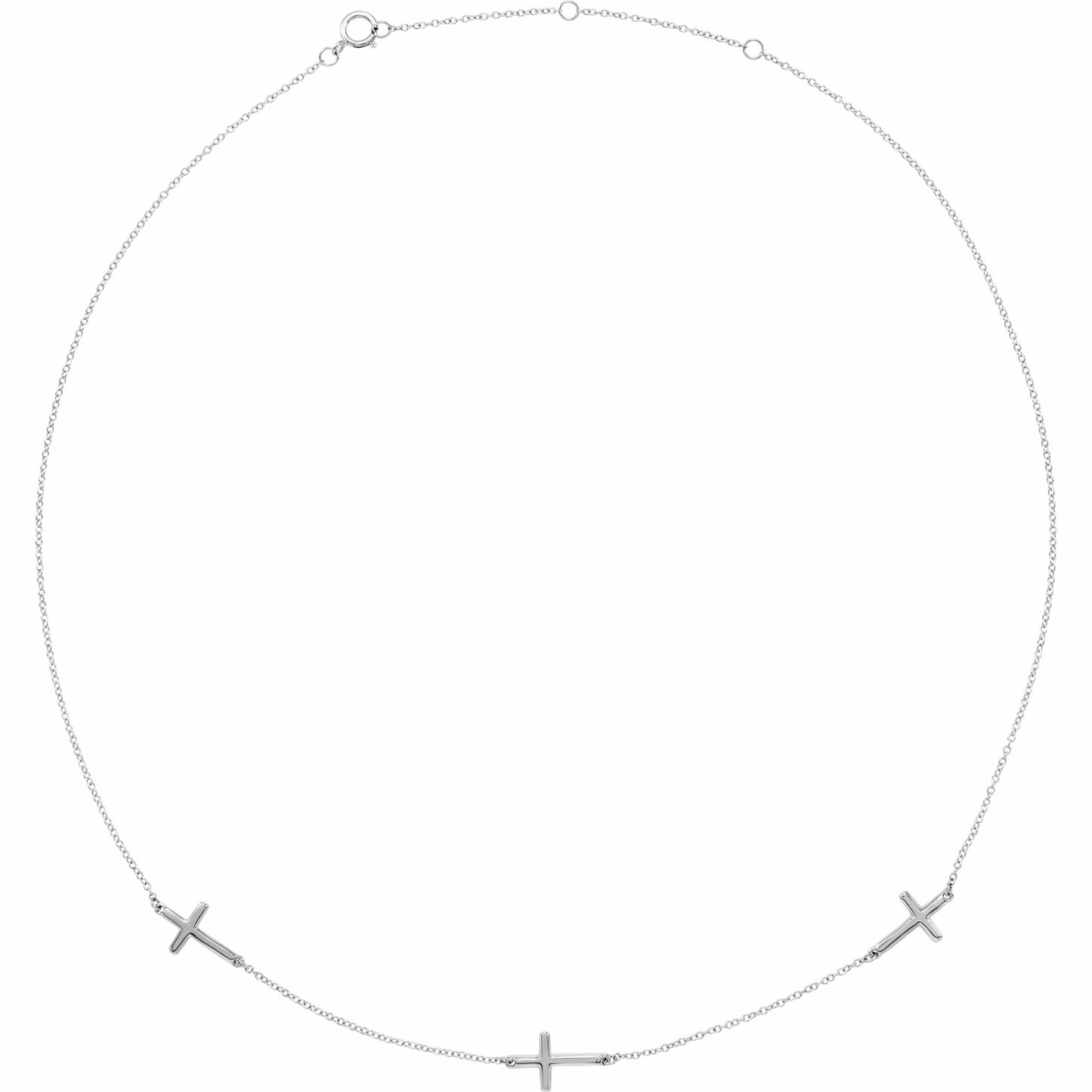 14K White 3-Station Cross Adjustable 16-18u201d Necklace