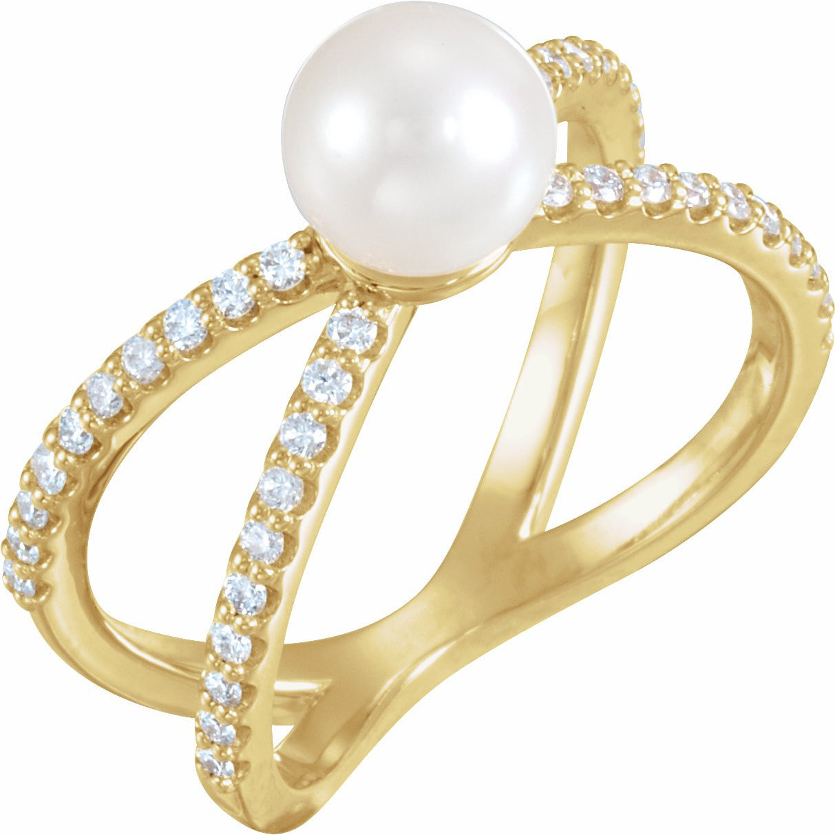 14K Yellow Freshwater Cultured Pearl & 1/3 CTW Diamond Ring