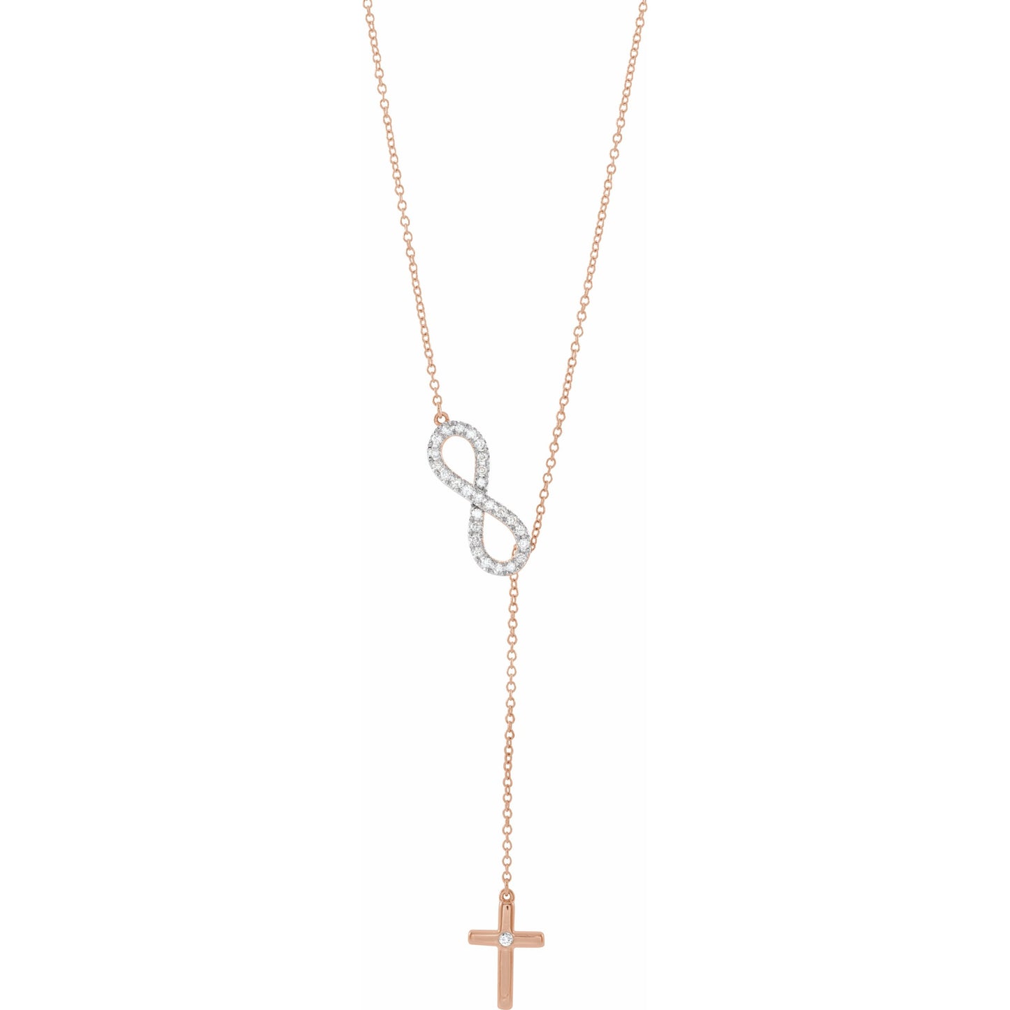 14K Rose 1/5 CTW Diamond Infinity-Inspired Cross 16-18 Necklace