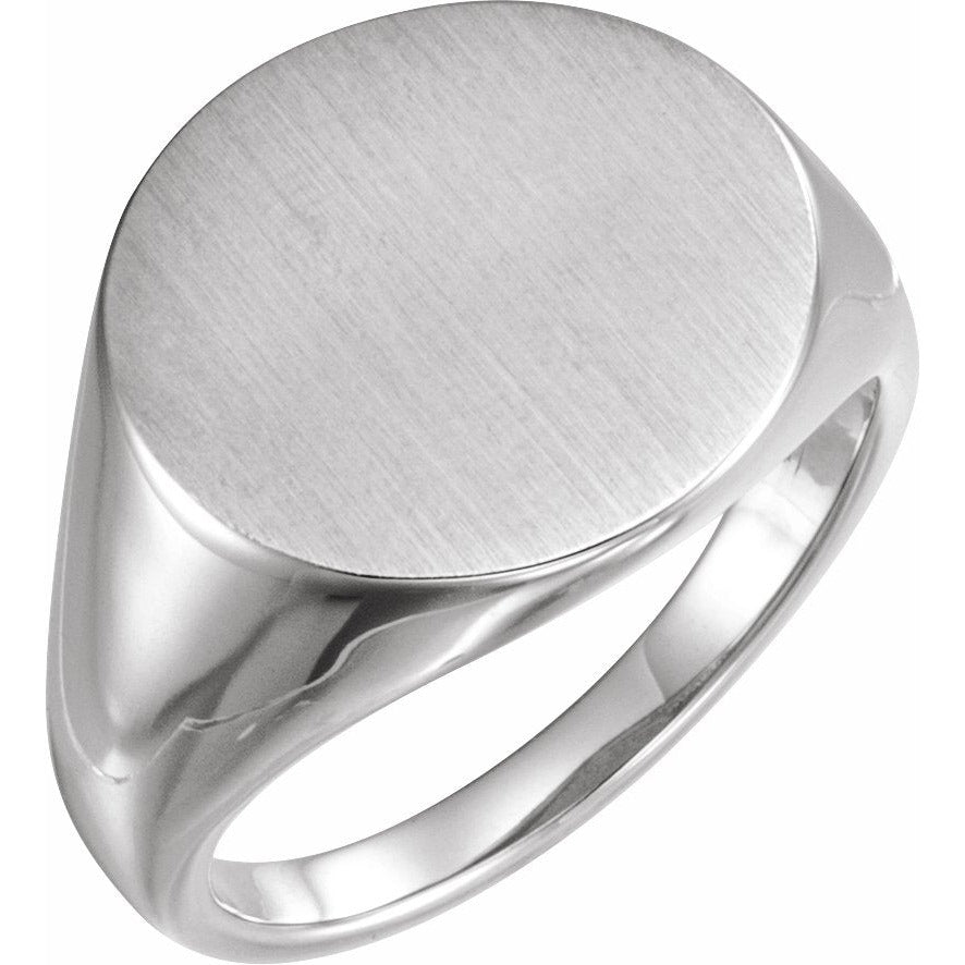 14K White 18 mm Round Signet Ring