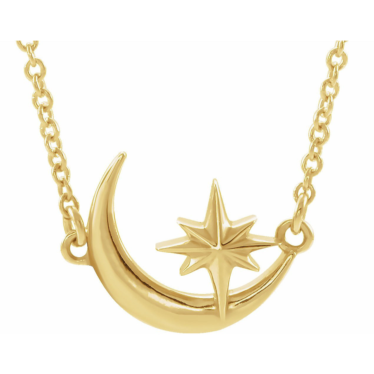 14K Yellow Crescent Moon & Star 16-18 Necklace