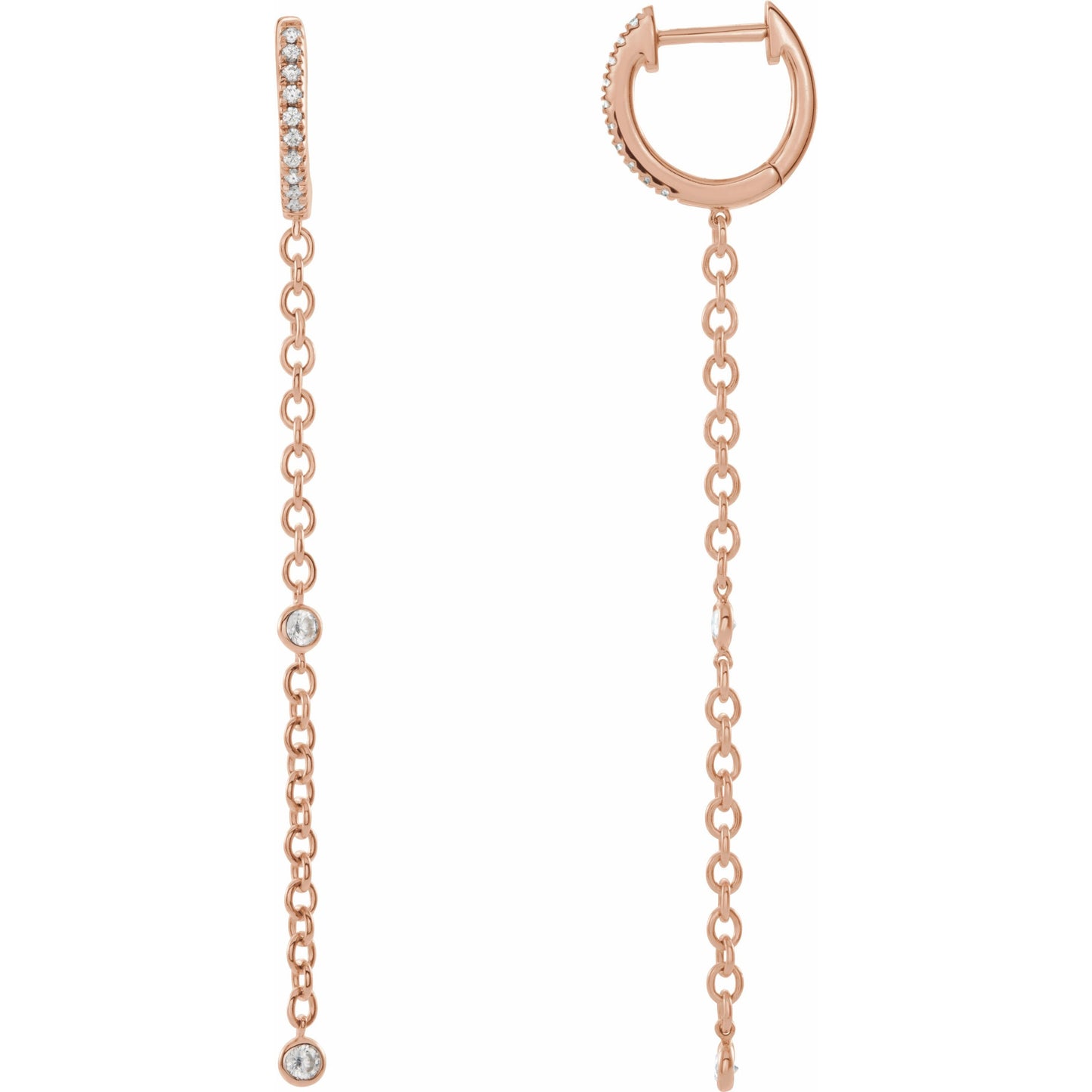 14K Rose 1/4 CTW Diamond Hinged Hoop Chain Earrings