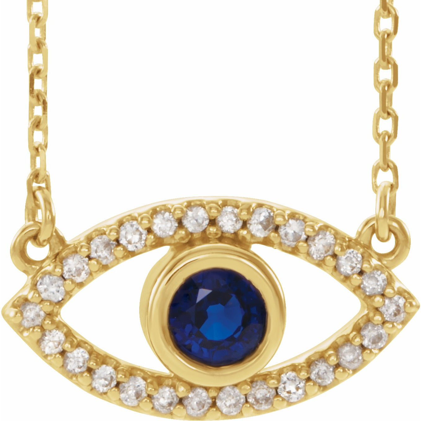 14K Yellow Blue Sapphire & White Sapphire Evil Eye 16 Necklace