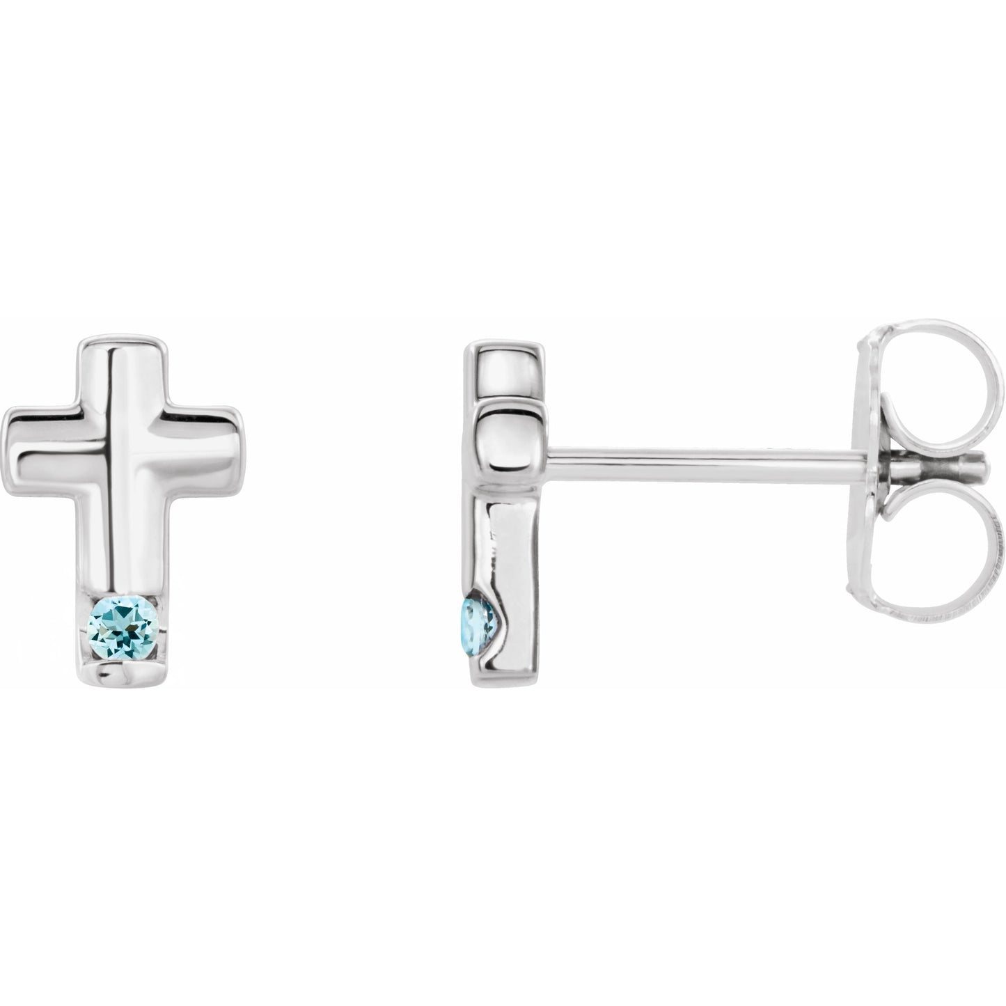 14K White Aquamarine Cross Earrings