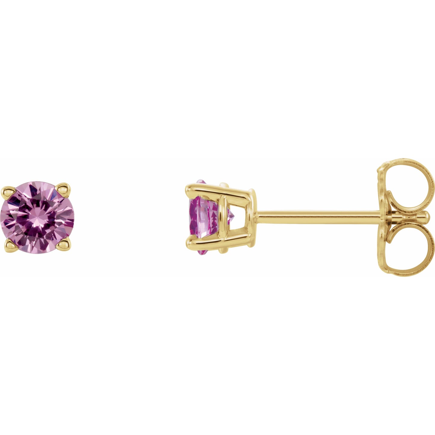 14K Yellow 4 mm Round Pink Sapphire Earrings